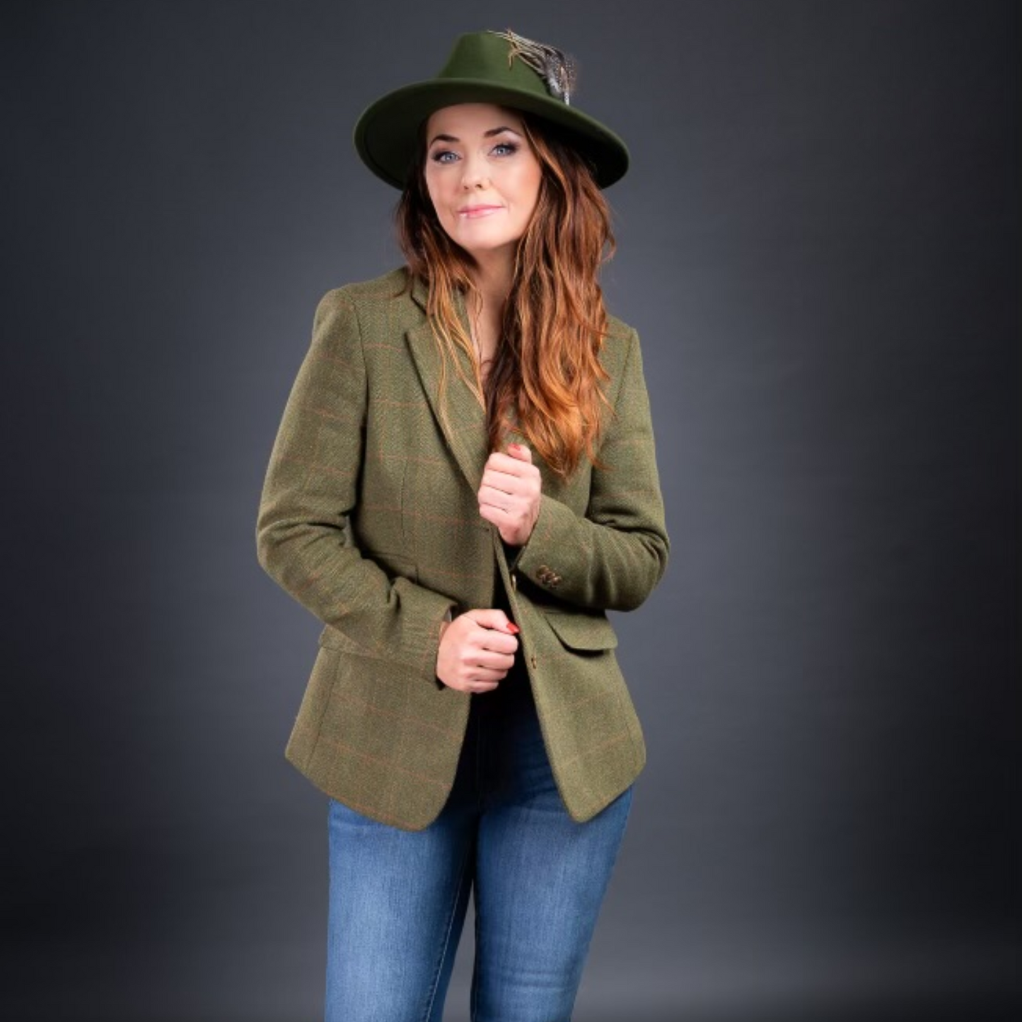 Blazer Derby Tweed Dark Sage. Walker and Hawkes – Ladies Mayland
