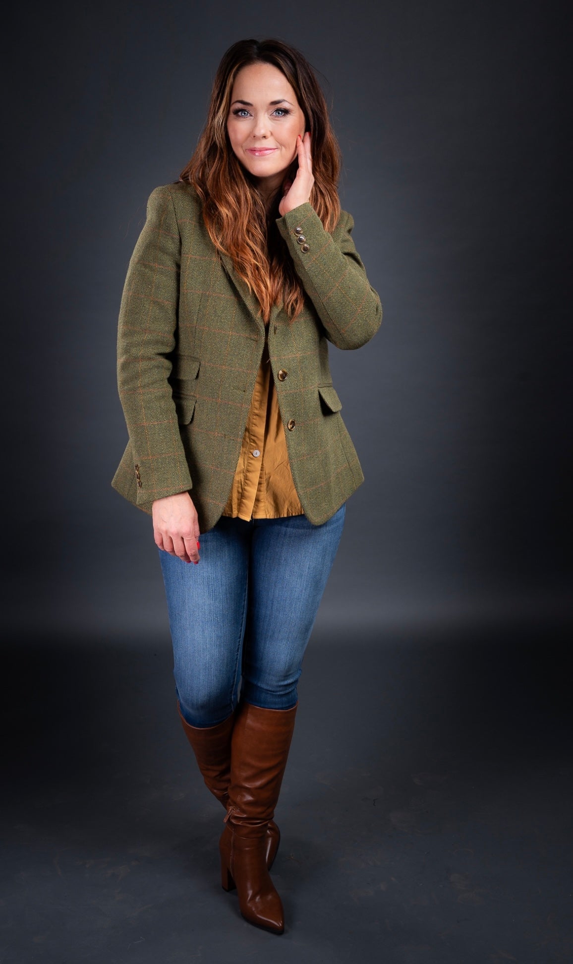 Blazer Derby Tweed Dark Sage. Walker and Hawkes – Ladies Mayland