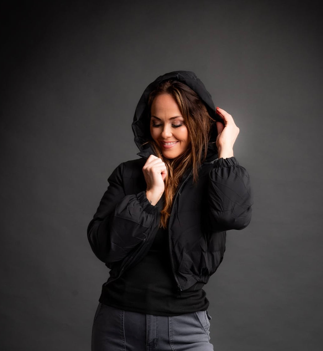 Bomber Corpped Jacket Black m/hettu