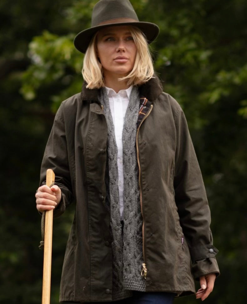 Wax Jakki Victoria Olive Green. Walker and Hawkes Jacket Color