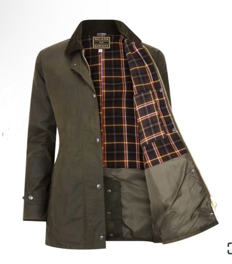 Wax Jakki Victoria Olive Green. Walker and Hawkes Jacket Color