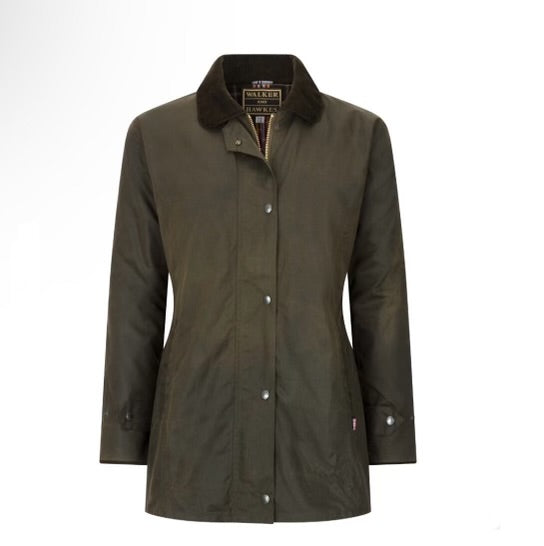 Wax Jakki Victoria Olive Green. Walker and Hawkes Jacket Color