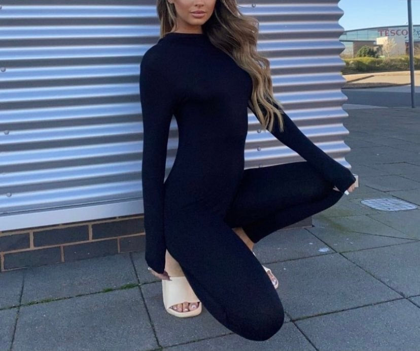 Samfestingur Black High Neck Long Sleeve Jumpsuit AJS2156