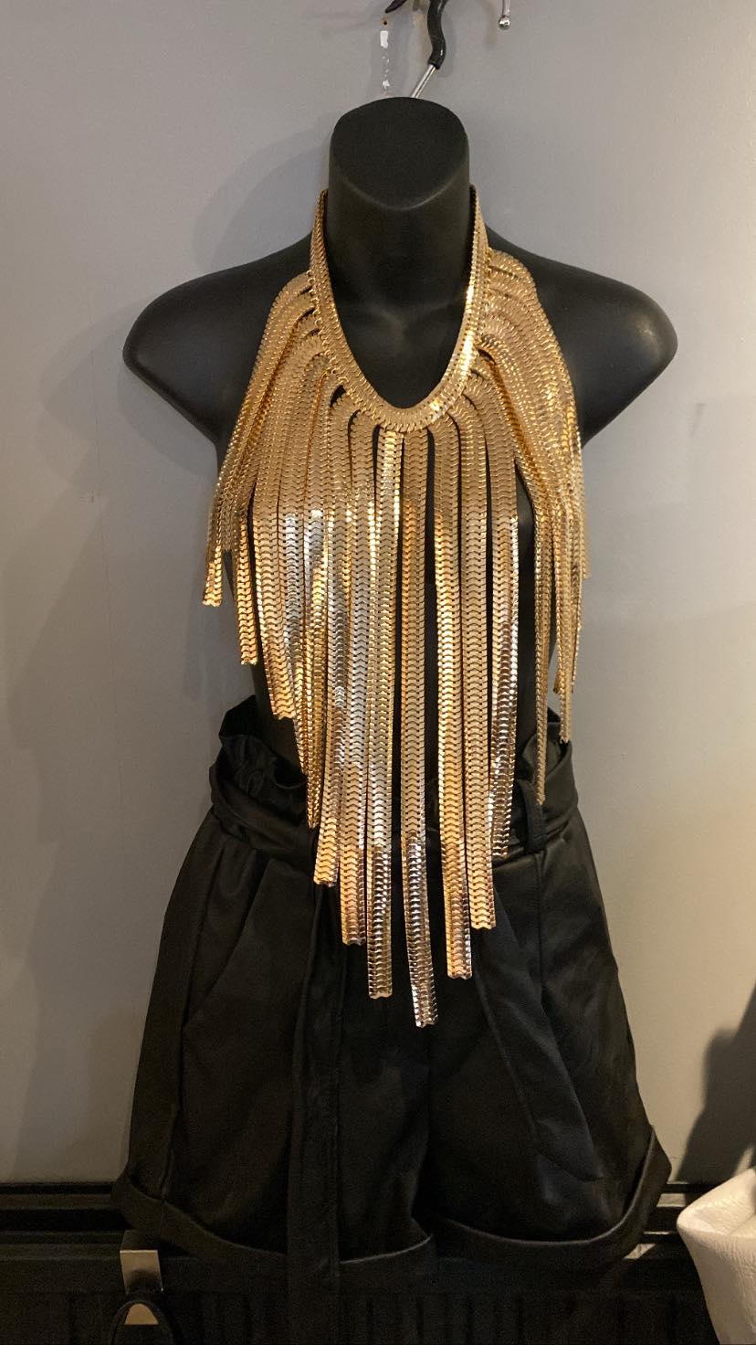 Long Fringe Metal Body Chain Necklace.