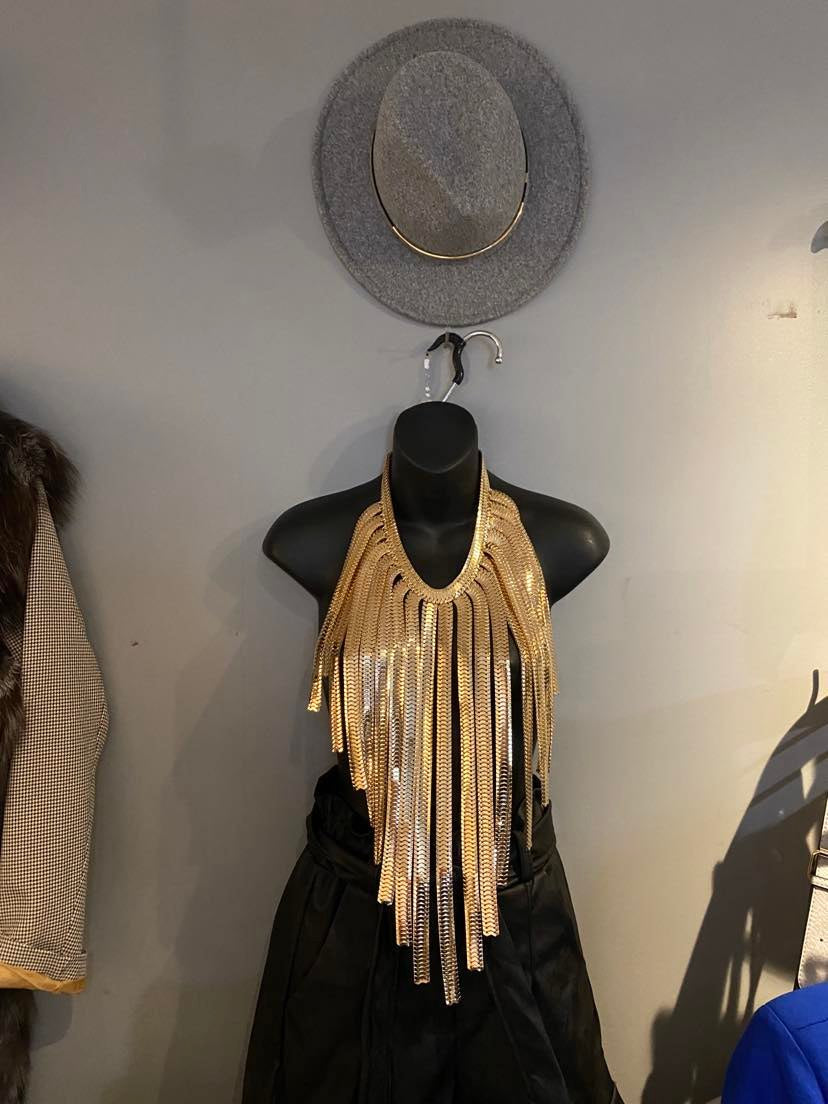Long Fringe Metal Body Chain Necklace.