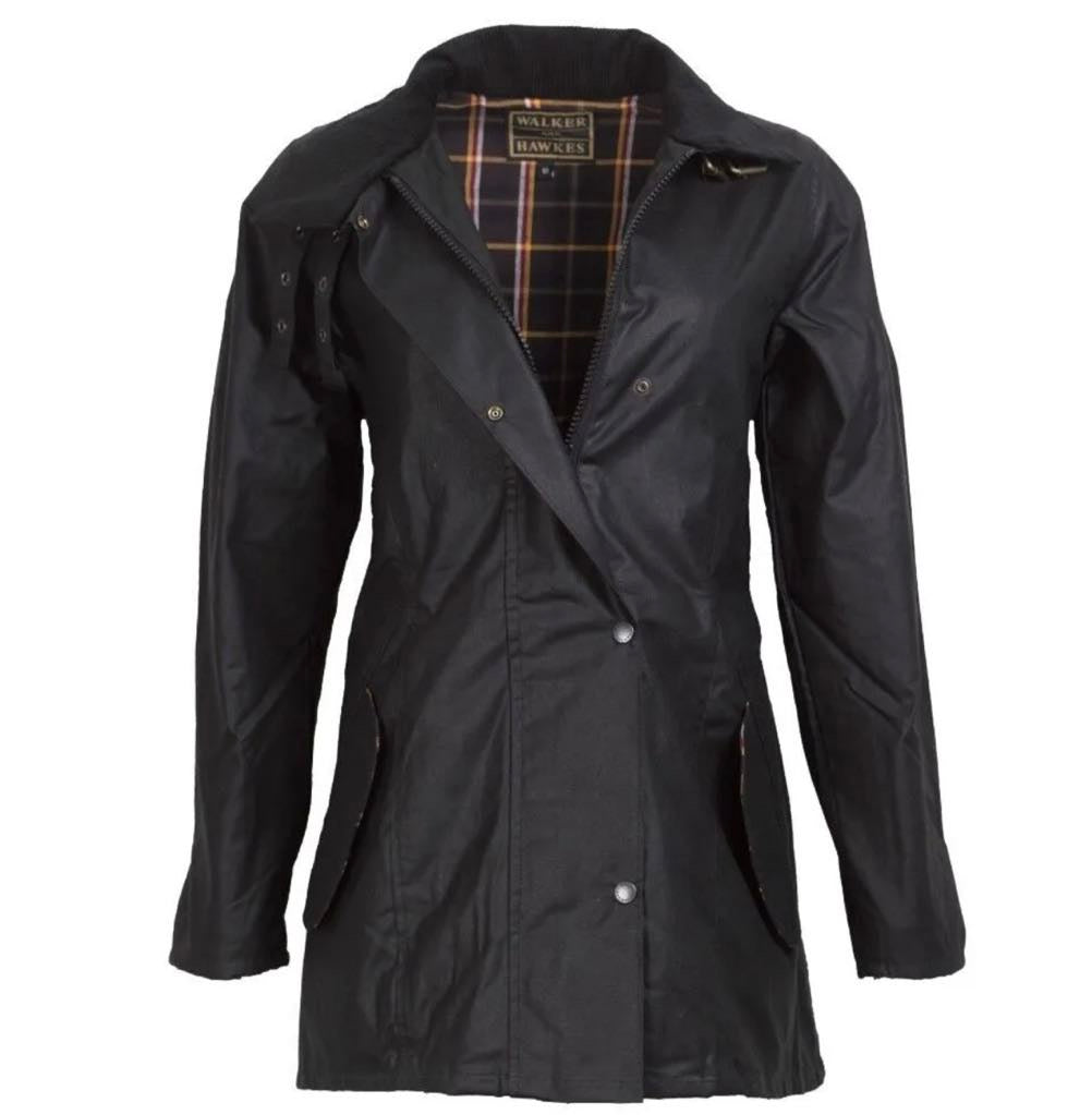 Wax Jakki Síður Sofia Black . Walker and Hawkes Jacket Color