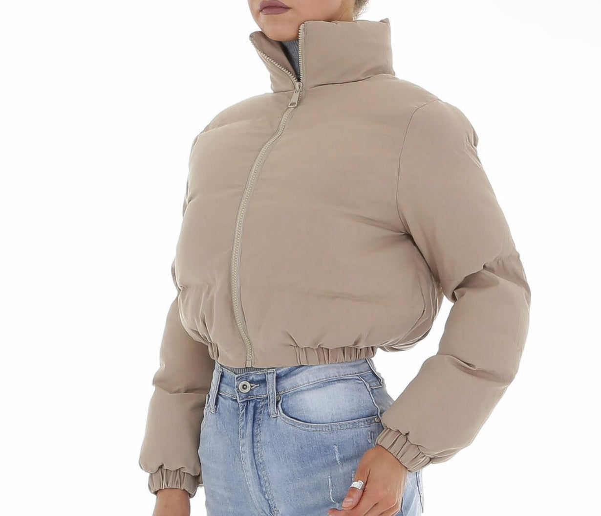 Bomber Cropped Jacket Beige