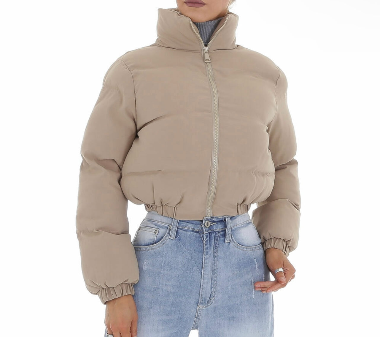 Bomber Cropped Jacket Beige