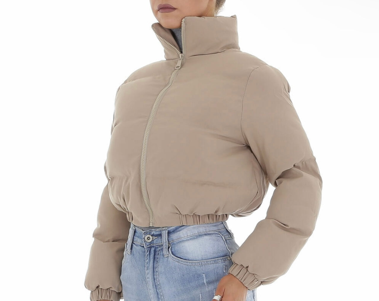 Bomber Cropped Jacket Beige