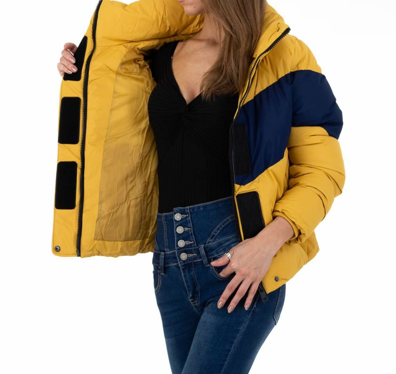 Winter Coat Navy and Yellow