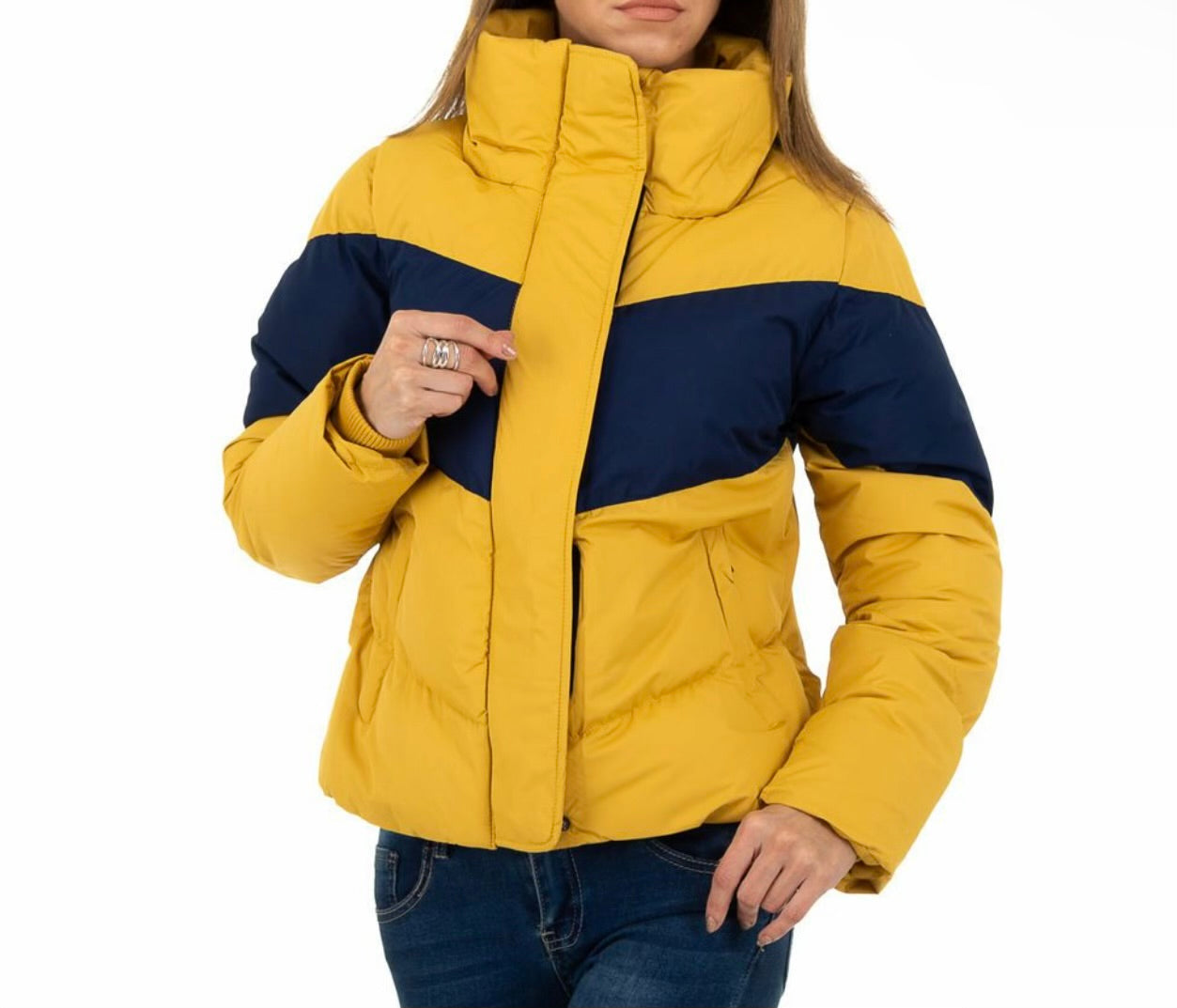 Winter Coat Navy and Yellow