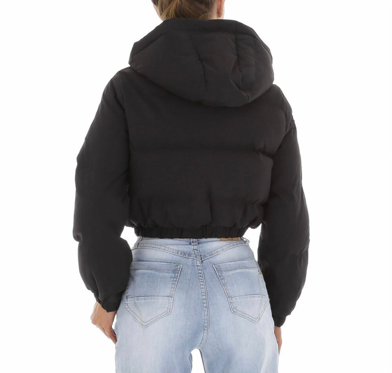 Bomber Corpped Jacket Black m/hettu