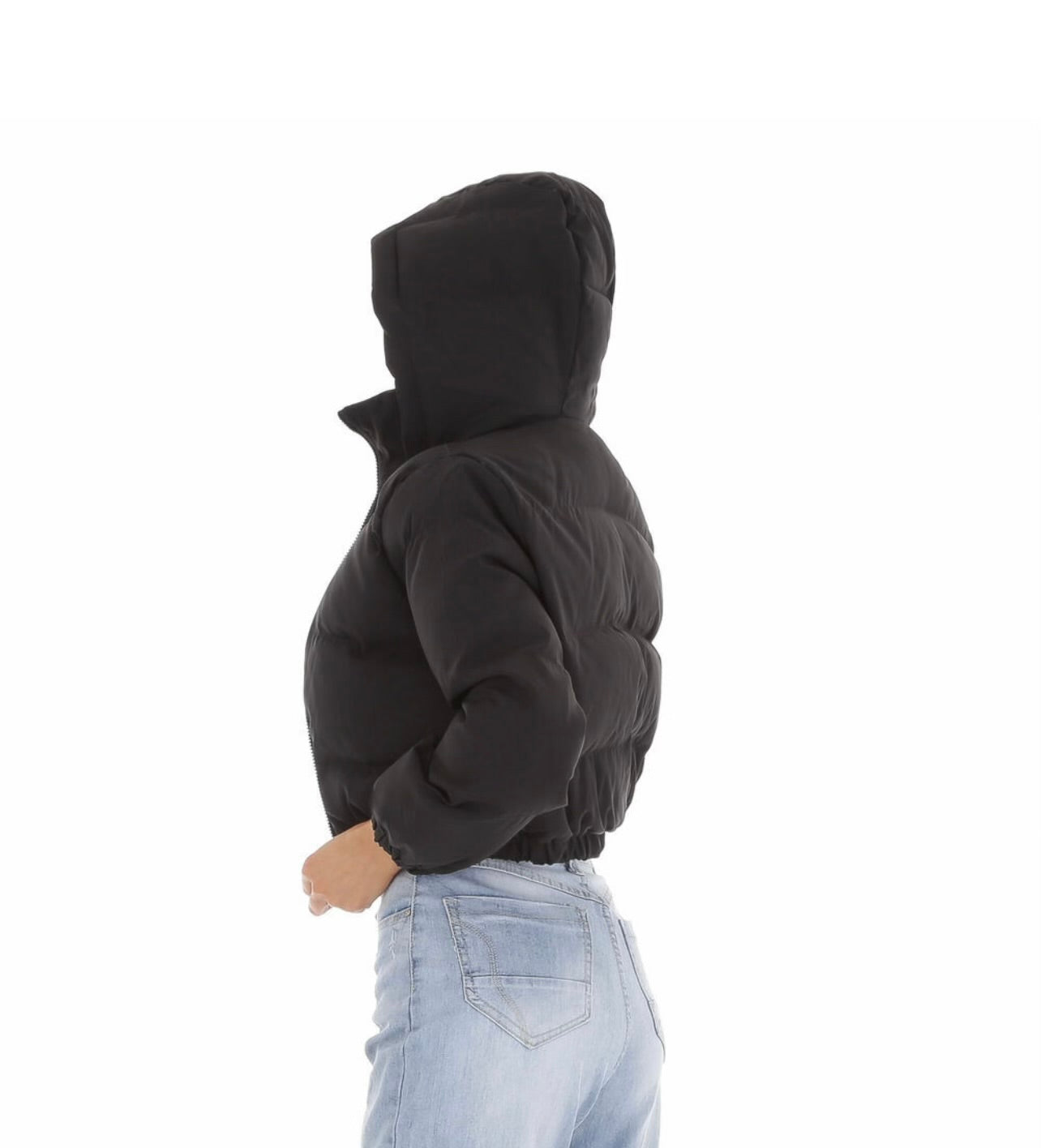 Bomber Corpped Jacket Black m/hettu