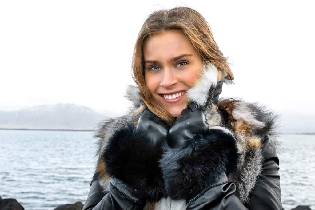 Berlín leðurhanskar loð/refur