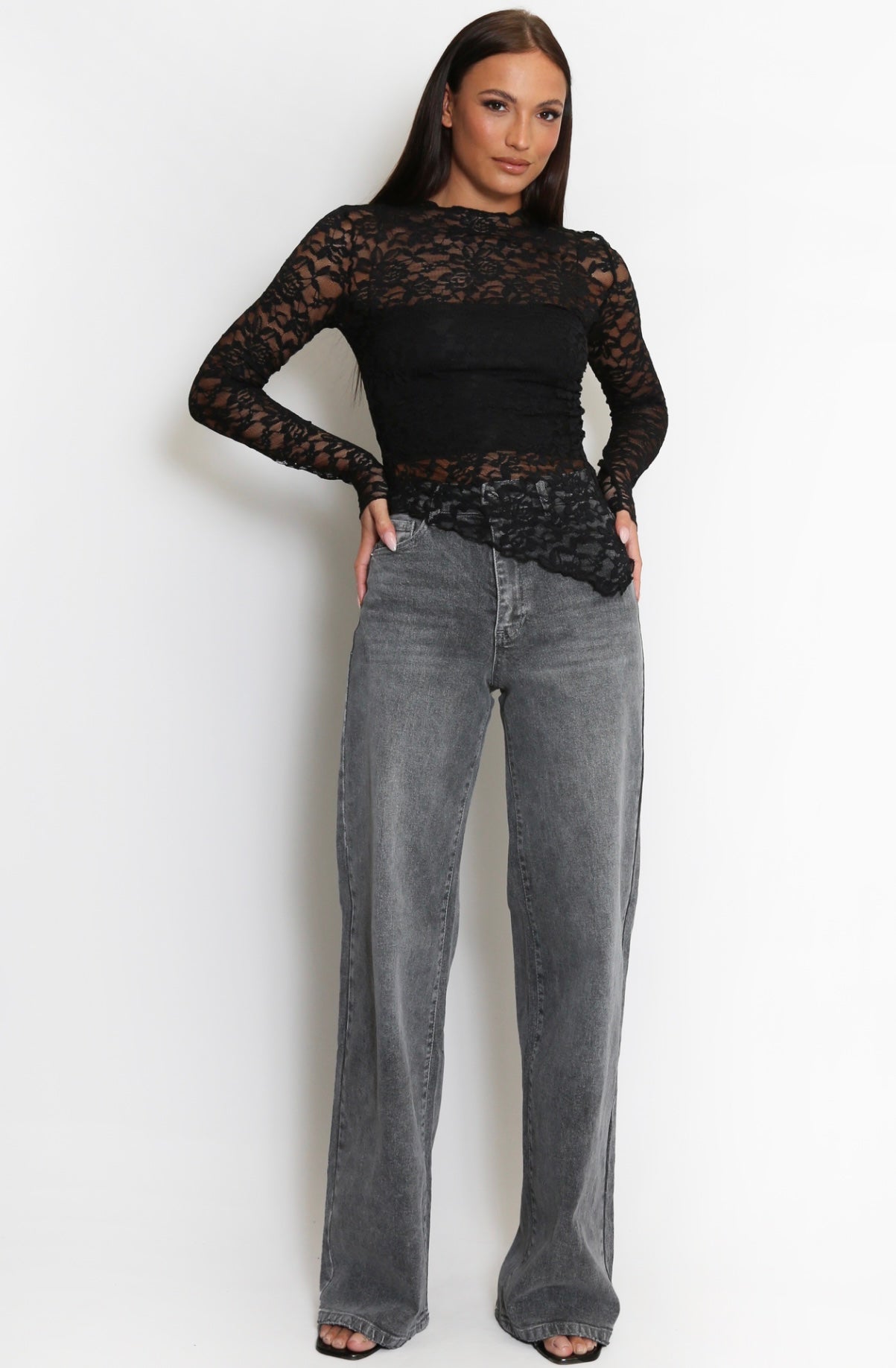Toppur Anne Lace Long Sleeve Black