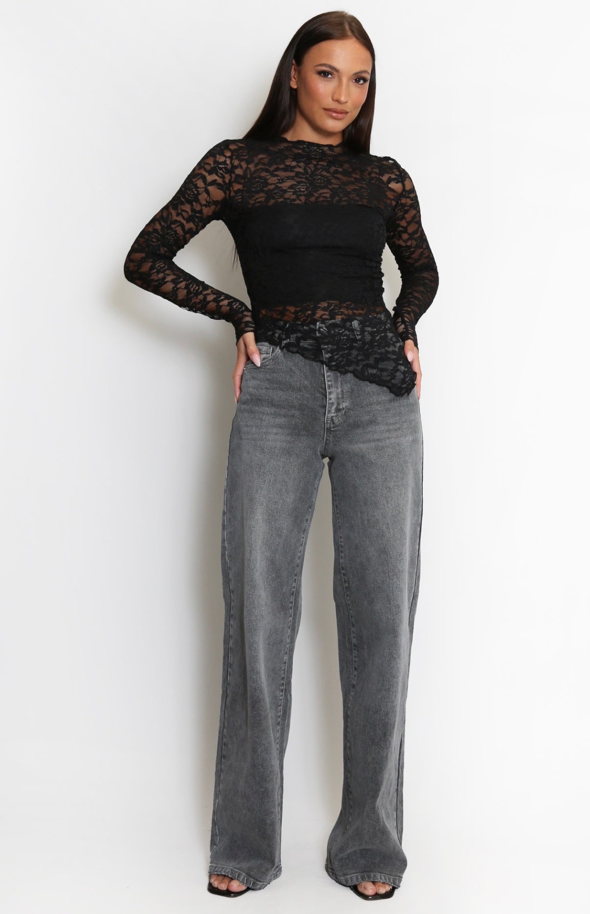 Toppur Anne Lace Long Sleeve Black