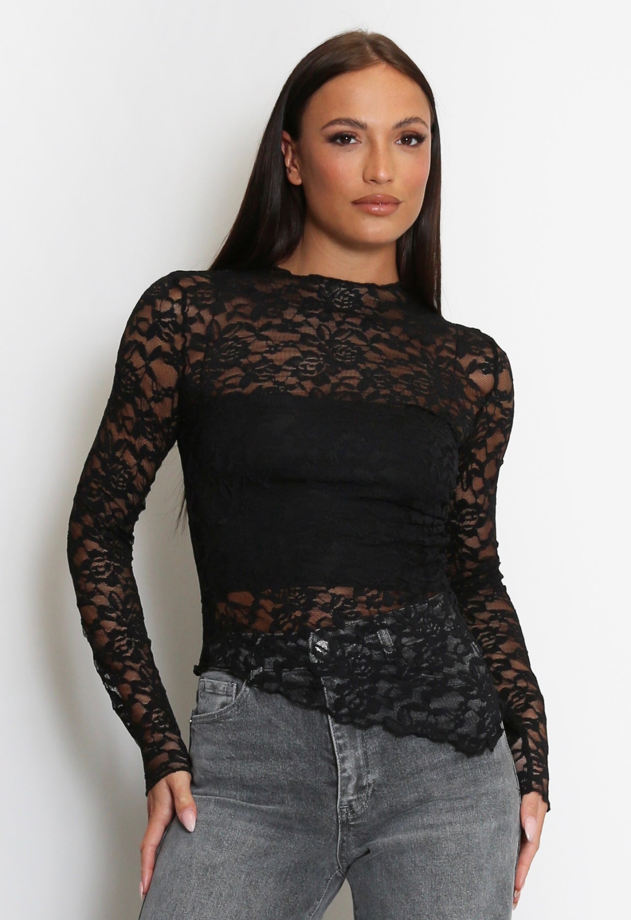Toppur Anne Lace Long Sleeve Black