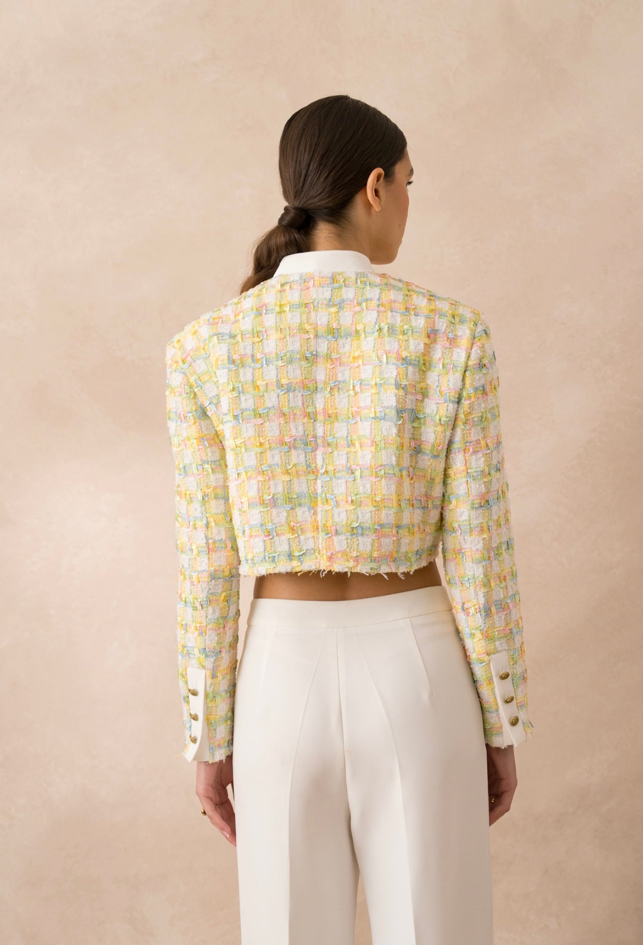 Blazer Tiffany Tweed Boxy Cropped Yellow