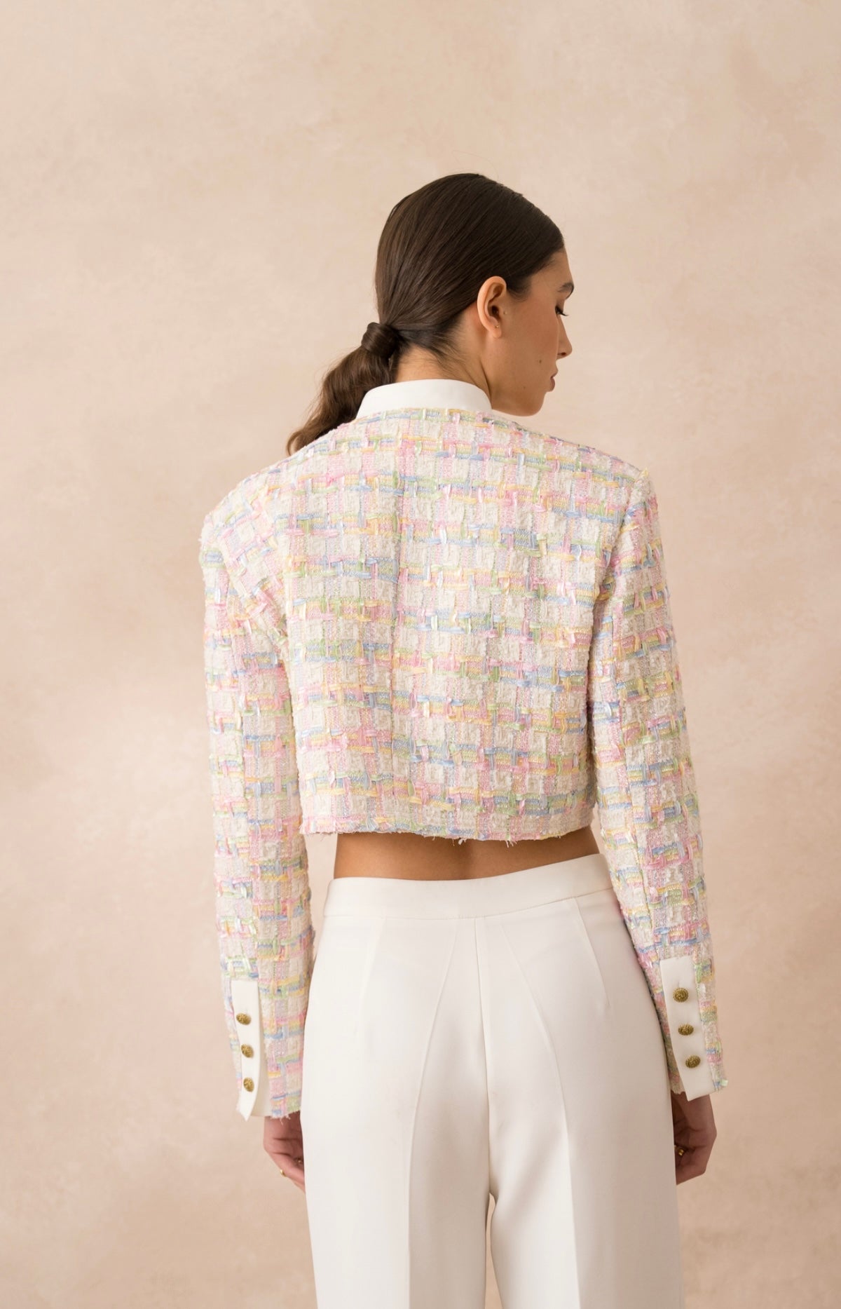 Blazer Tiffany Tweed Boxy Cropped Pink