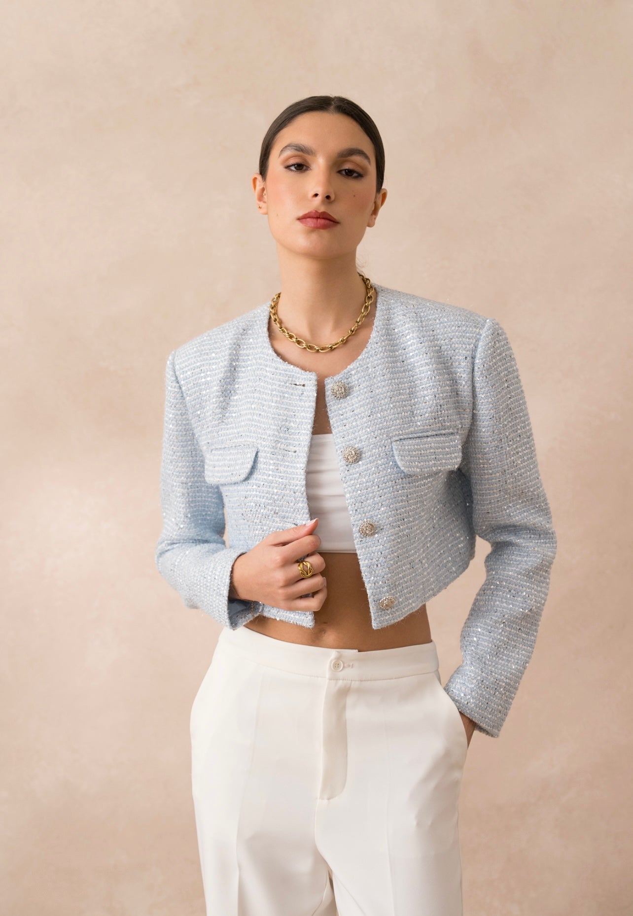 Blazer Sophia Tweed cropped Blue