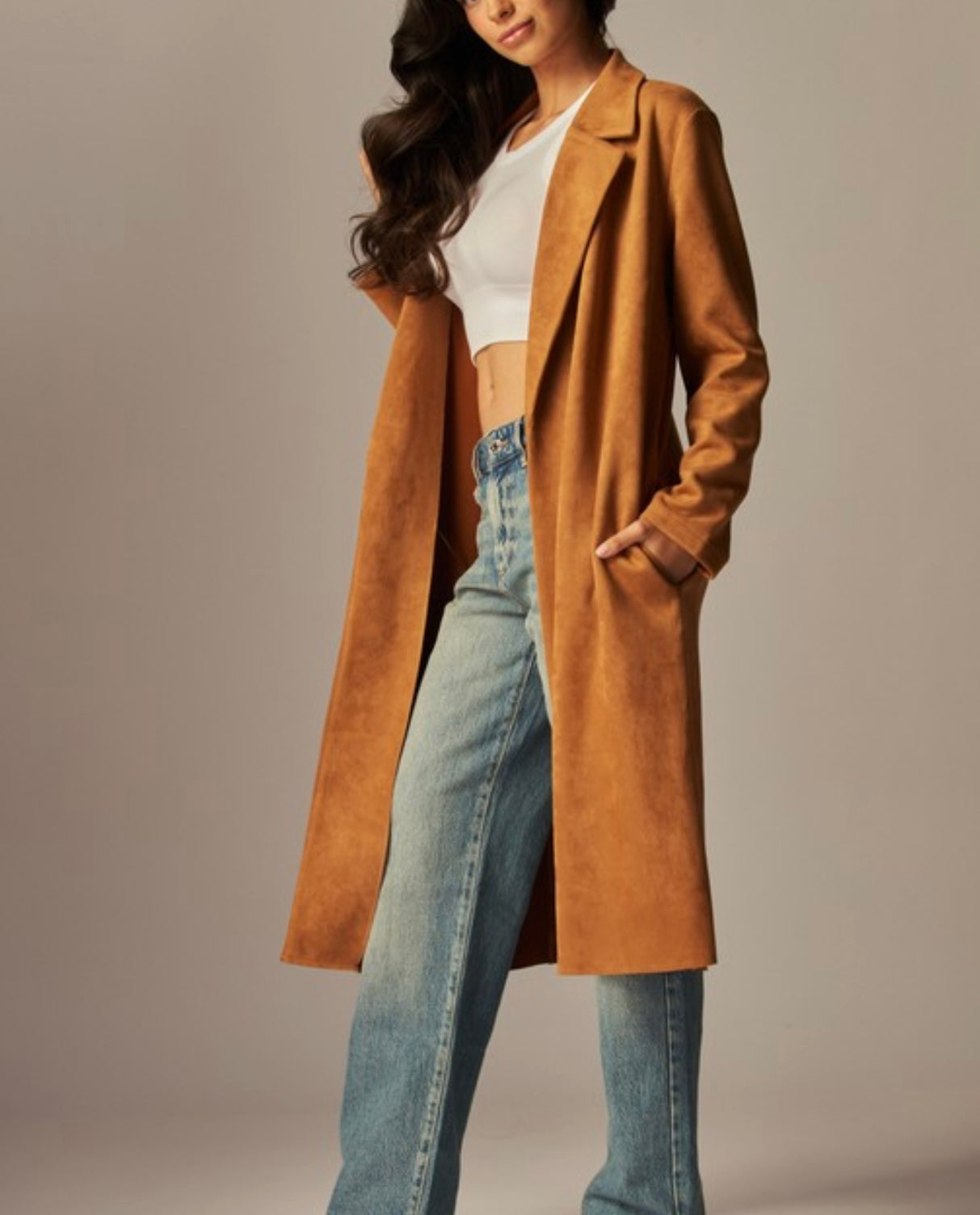 Vegan Suede Trenchcoat Camel