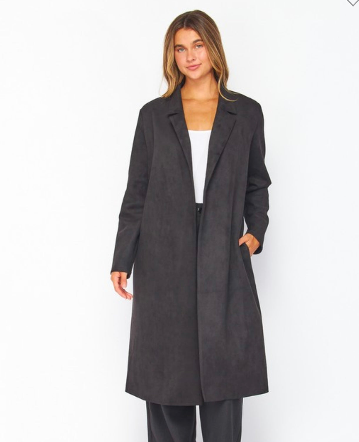 Vegan Suede Trenchcoat Black