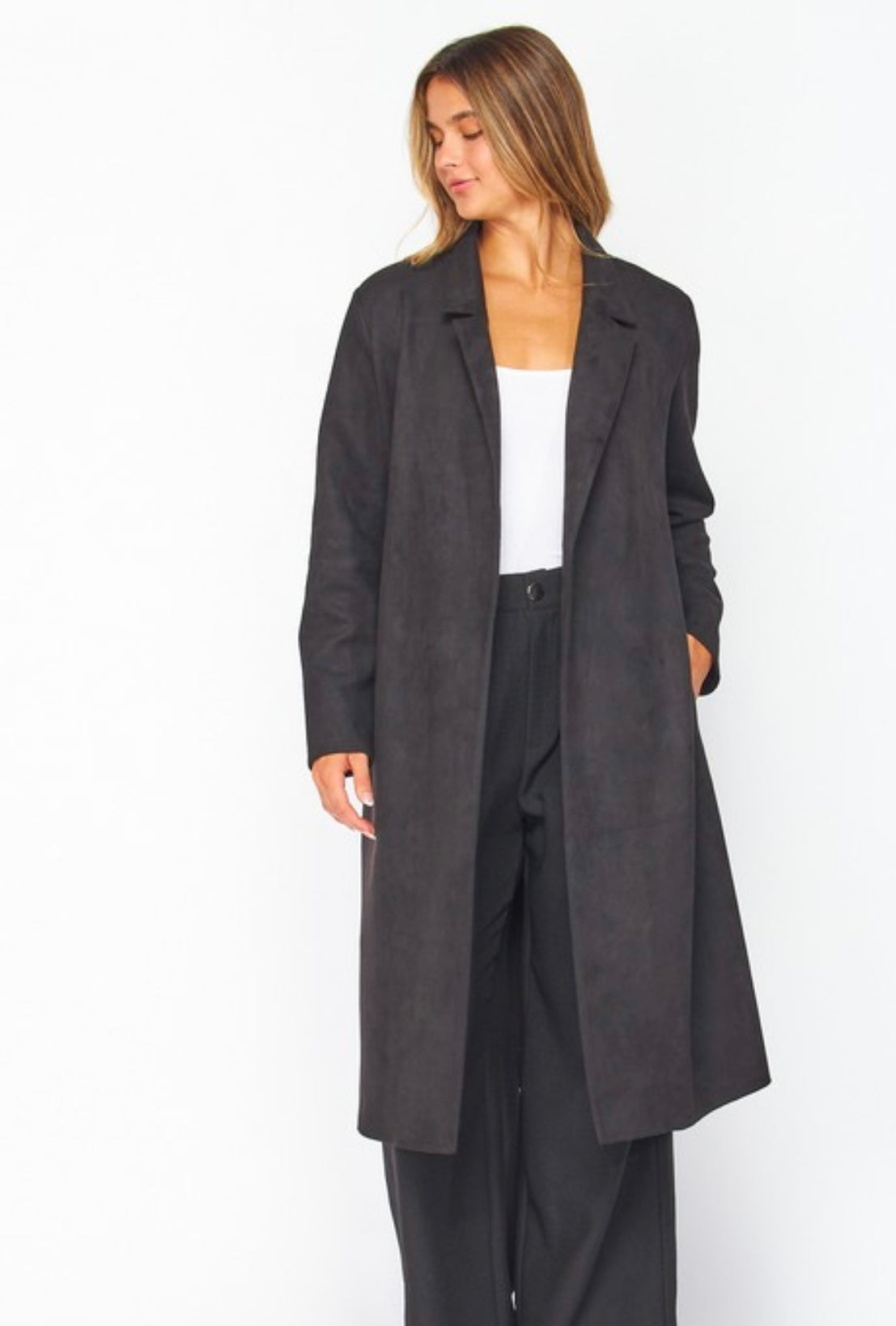 Vegan Suede Trenchcoat Black