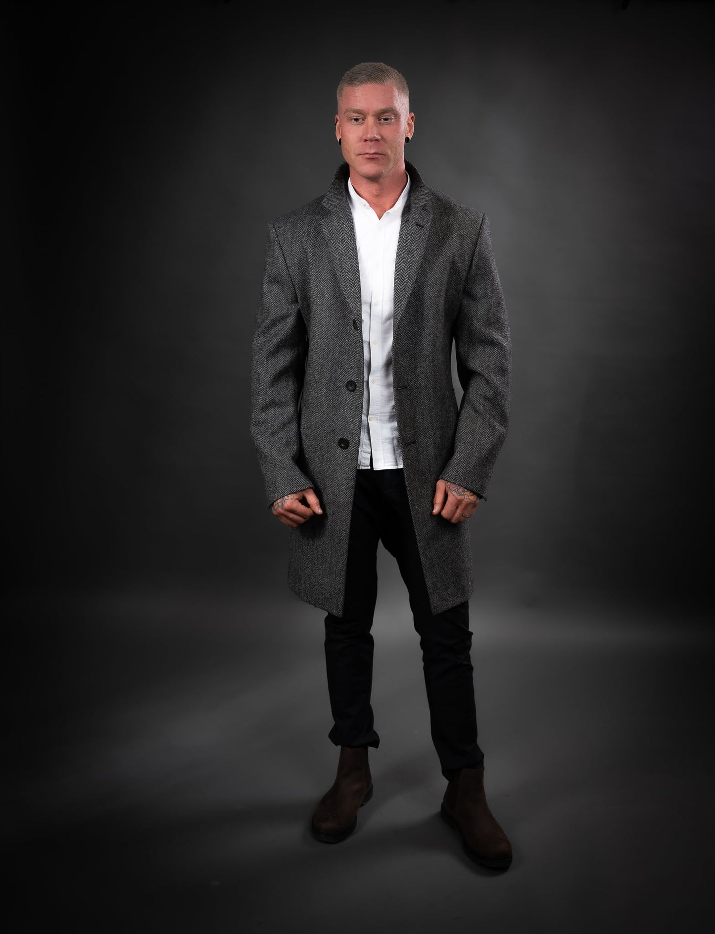 Ullarfrakki Herra Owen Tweed Charcoal Central Iceland