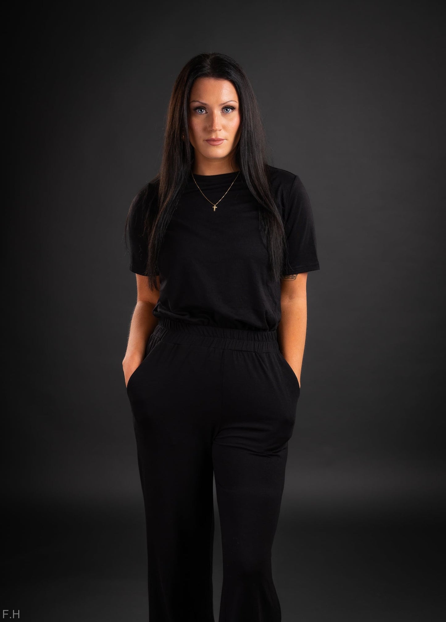 KósýGalli ! Black T Shirt 2pcs Wide Leg Pants