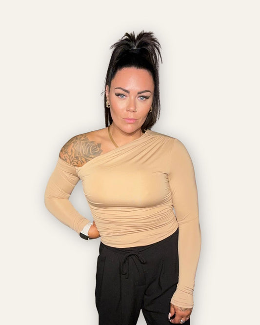 Bolur Beige Shoulder Ruched Sides 23300