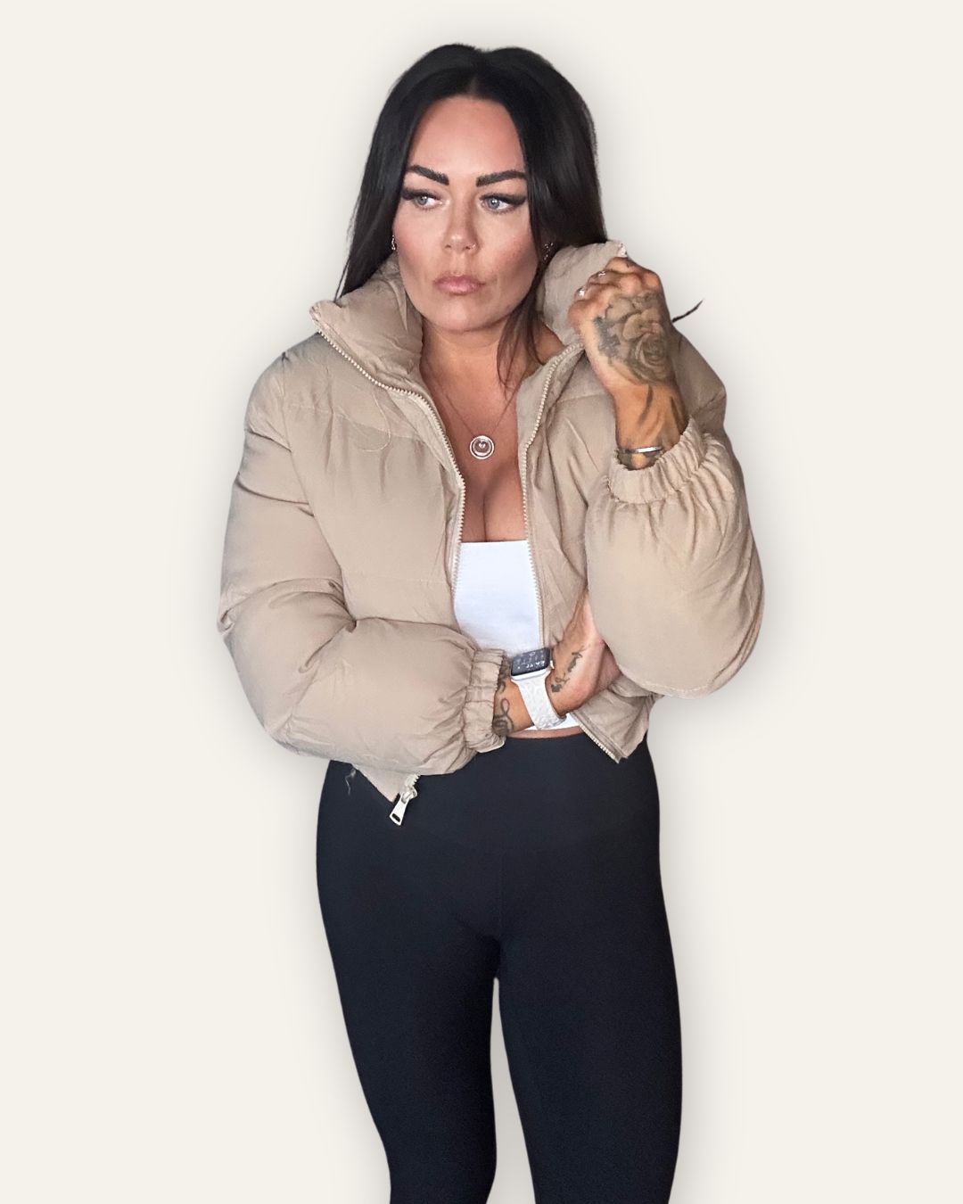 Bomber Cropped Jacket Beige Central Iceland