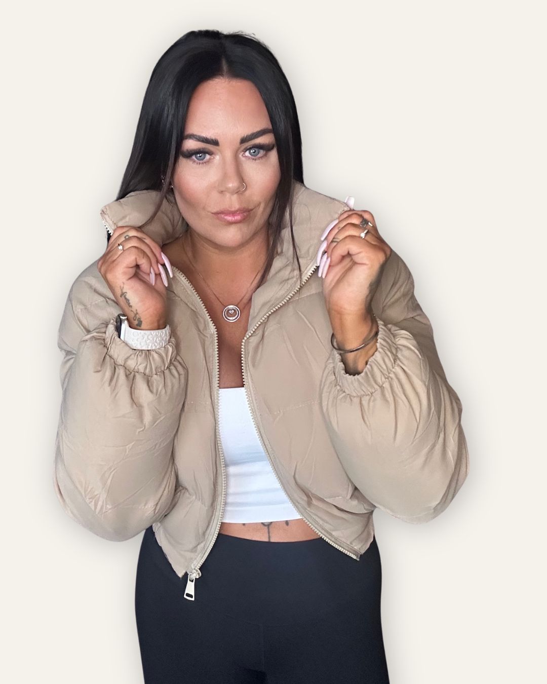 Bomber Cropped Jacket Beige Central Iceland