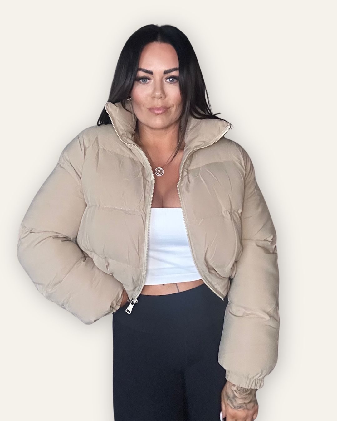 Bomber Cropped Jacket Beige Central Iceland