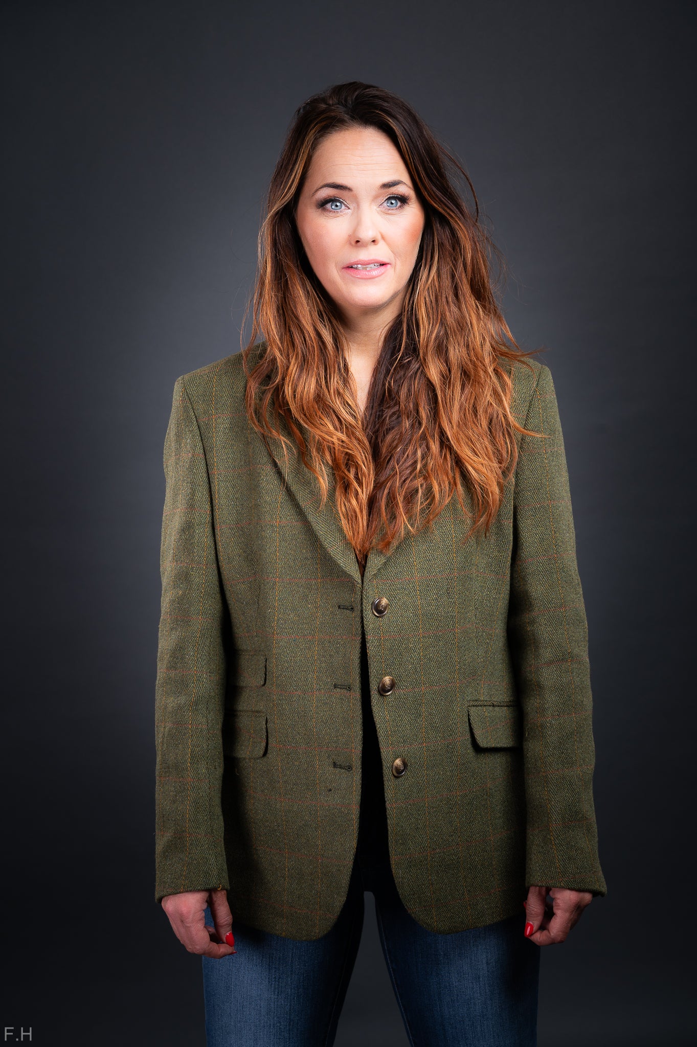 Blazer Derby Tweed Dark Sage. Walker and Hawkes – Ladies Mayland