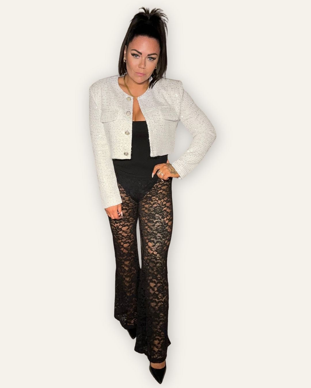 Blazer Sophia Tweed cropped White Central Iceland