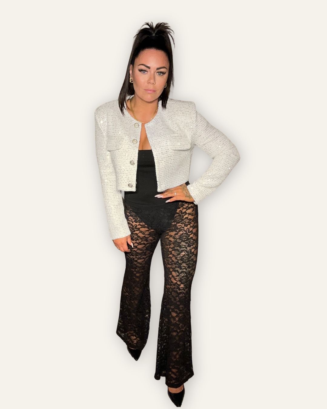 Blazer Sophia Tweed cropped White Central Iceland