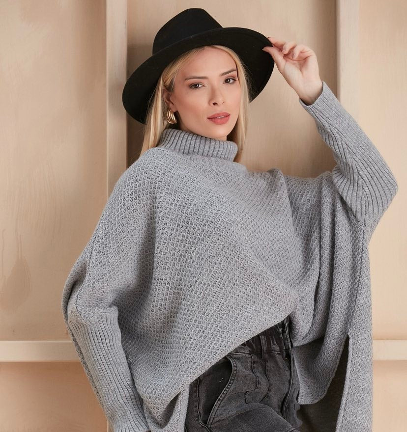 Peysa High Neck Half Sleeve Poncho gray 13010