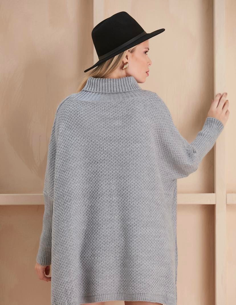 Peysa High Neck Half Sleeve Poncho gray 13010