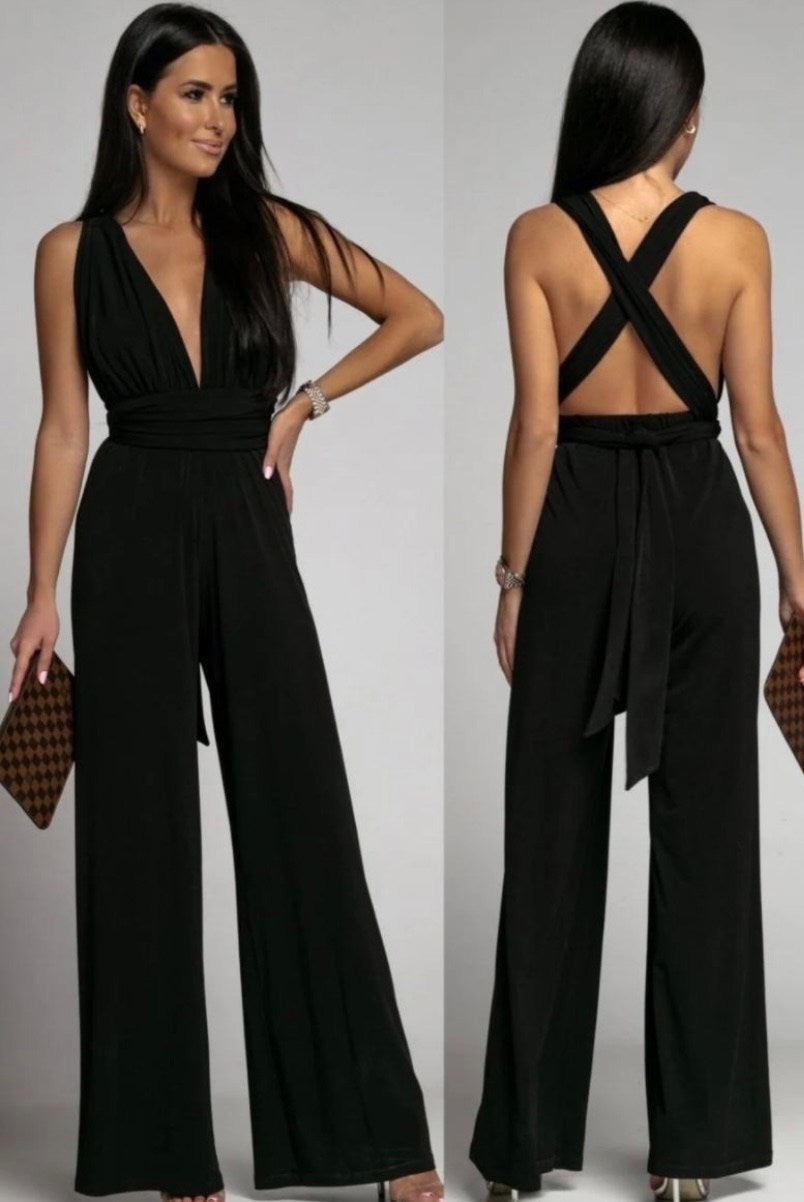 Samfestingur Black Halterneck Wide Leg BJS 2229