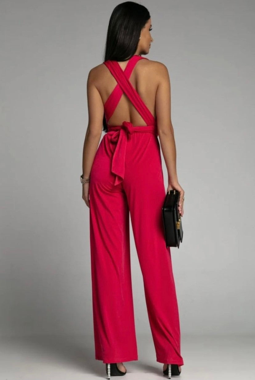 Samfestingur Red Halterneck Wide Leg BJS 2229