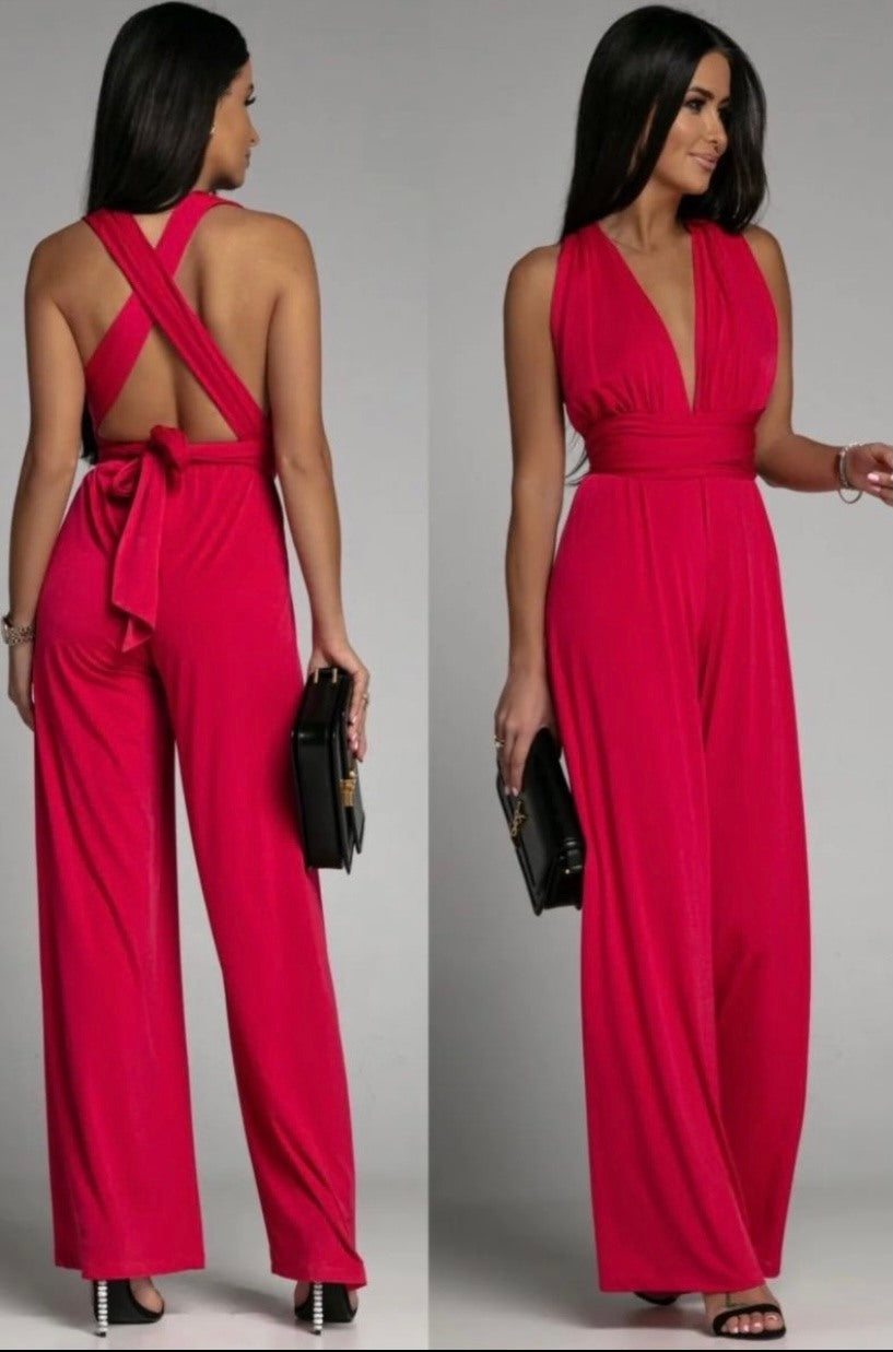 Samfestingur Red Halterneck Wide Leg BJS 2229