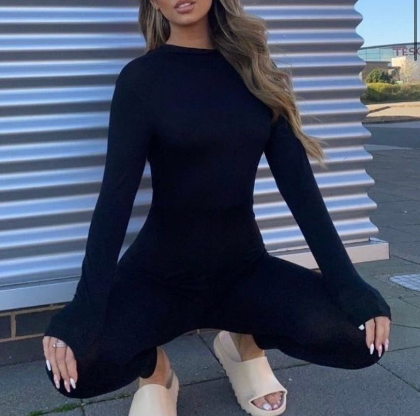 Samfestingur Black High Neck Long Sleeve Jumpsuit AJS2156