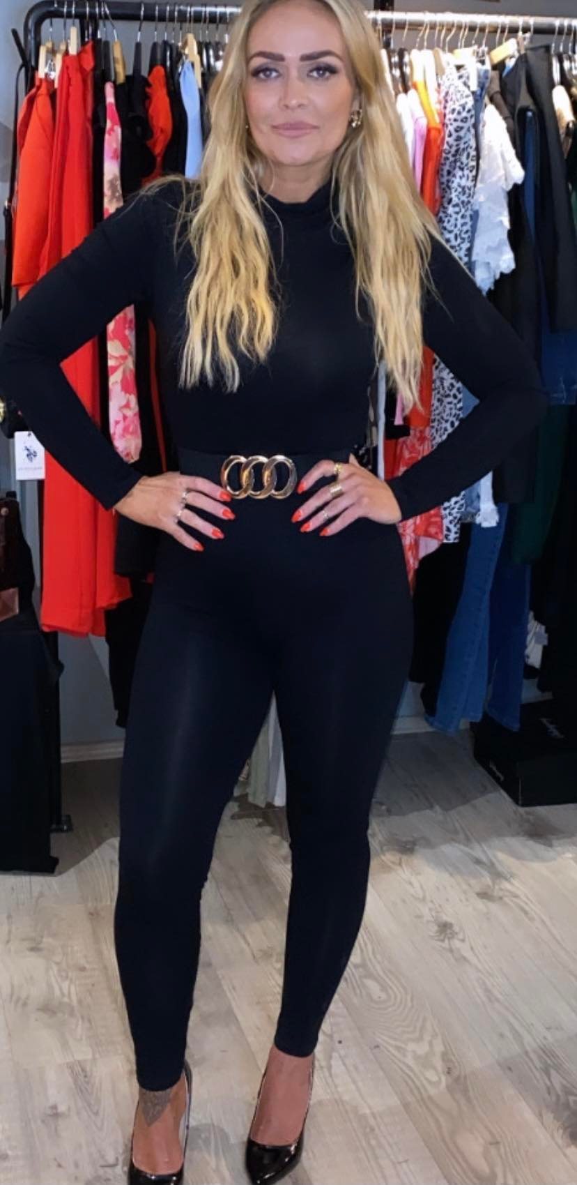 Samfestingur Black High Neck Long Sleeve Jumpsuit AJS2156