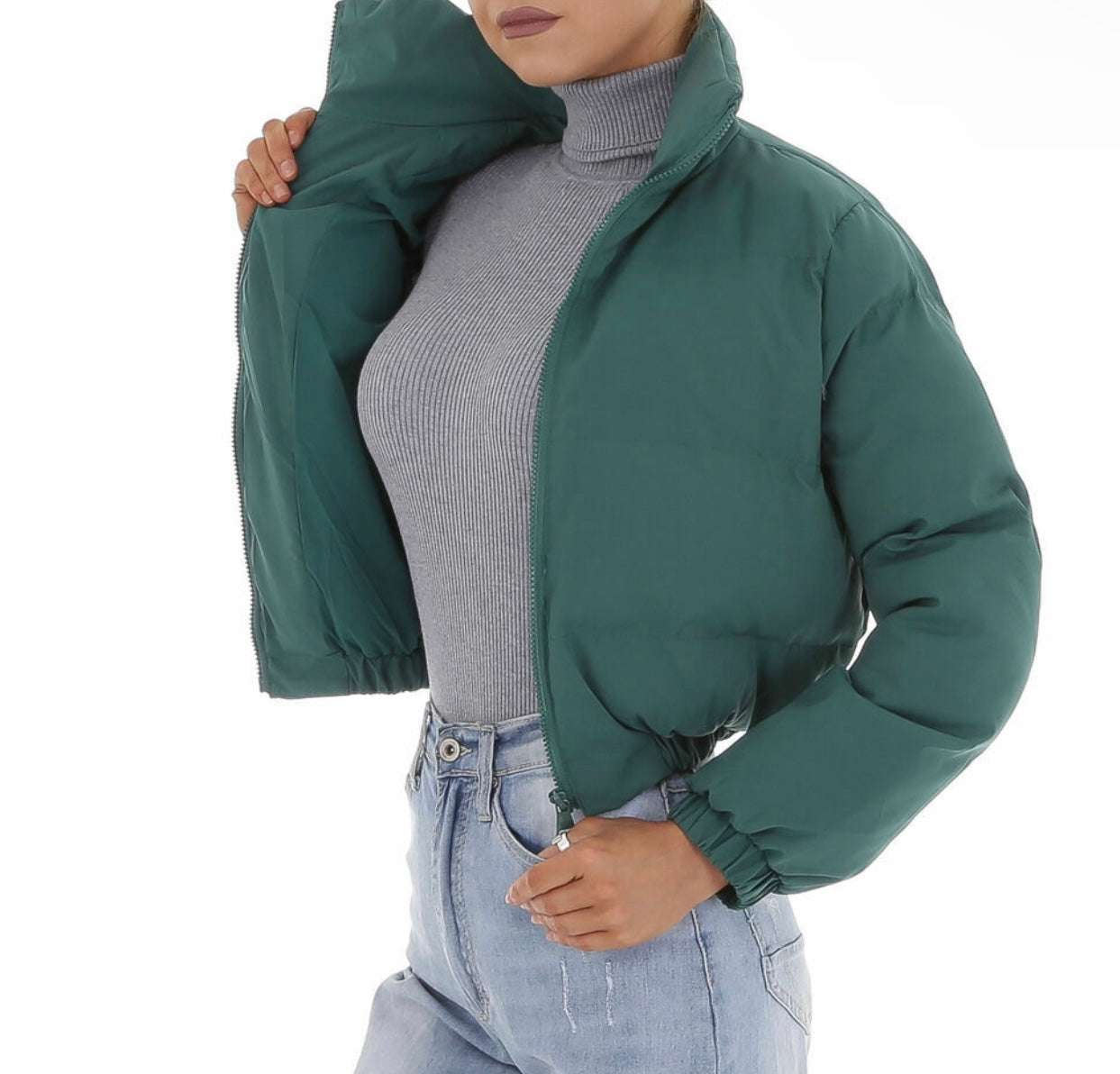 Bomber Cropped Jacket Green