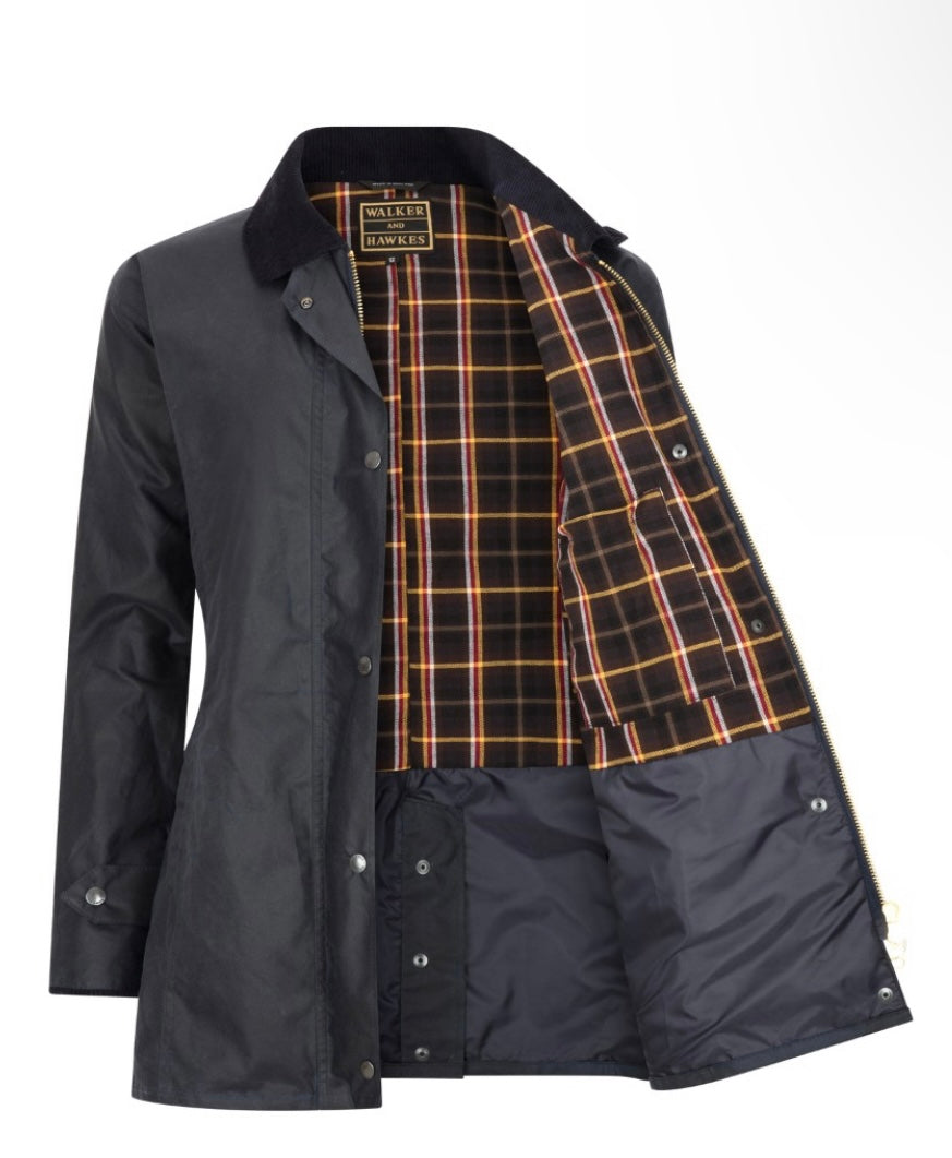 Wax Jakki Victoria Navy. Walker and Hawkes Jacket Color