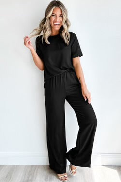 KósýGalli ! Black T Shirt 2pcs Wide Leg Pants