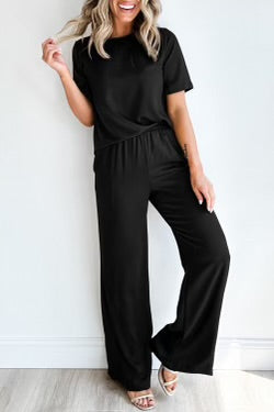 KósýGalli ! Black T Shirt 2pcs Wide Leg Pants