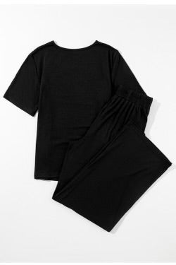 KósýGalli ! Black T Shirt 2pcs Wide Leg Pants