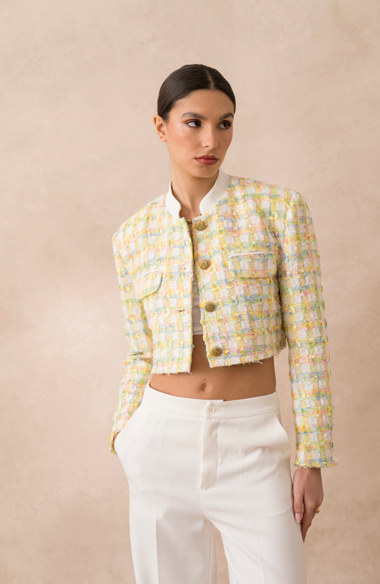 Blazer Tiffany Tweed Boxy Cropped Yellow