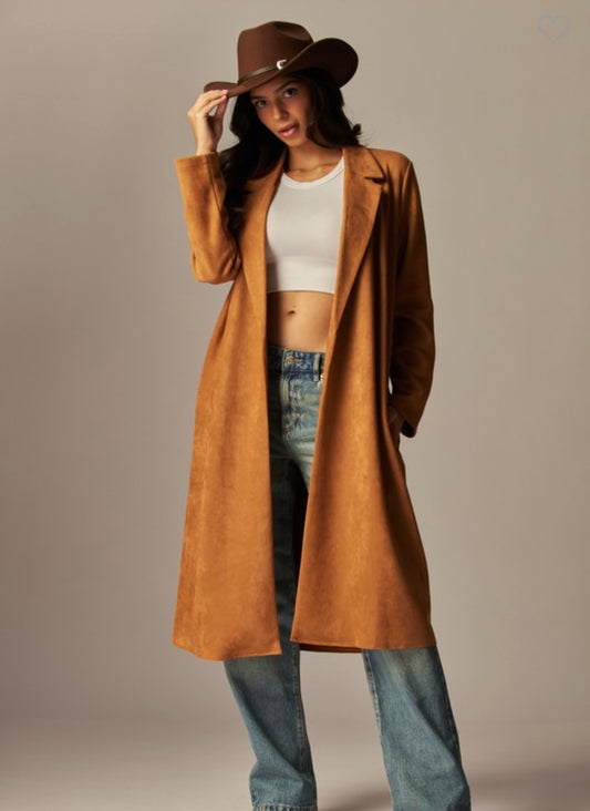 Vegan Suede Trenchcoat Camel